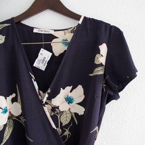 NWT Dress, Short Sleeve Midi Floral Wrap, Navy